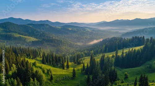 Majestic Sunrise over Misty Mountain Range
