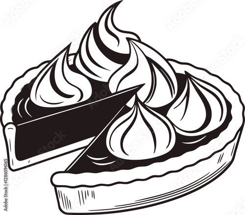 Chocolate pie slice icon in vector design, featuring a creamy topping and a rich chocolate filling, perfect for dessert-themed illustrations