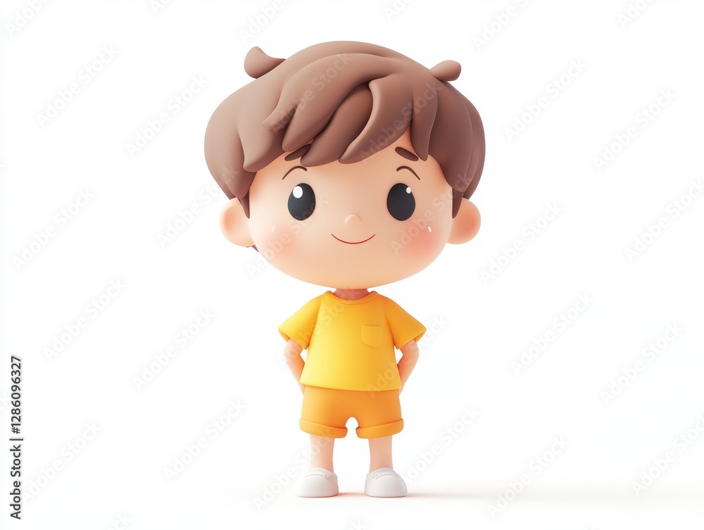 Cute 3D Cartoon Character of a Young Boy in Bright Orange Outfit Cute 3D Cartoon Character of a Young Boy in Bright Orange Outfit