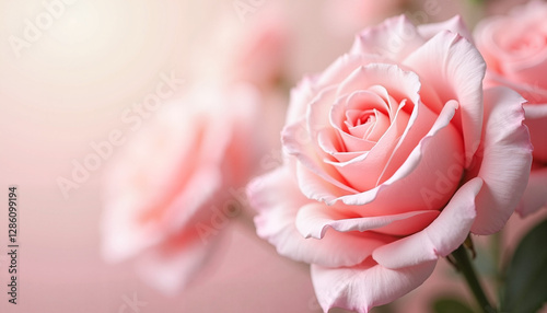 Pink roses blooming against a soft pastel background