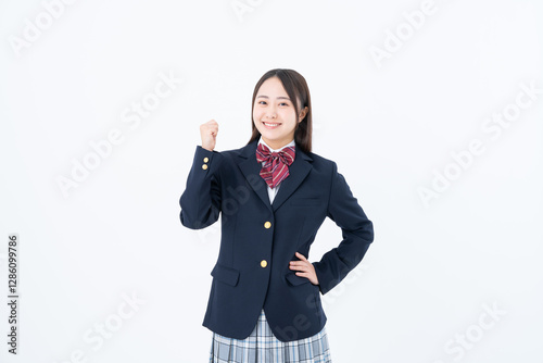 ガッツポーズの女子高生