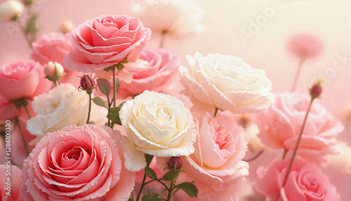 Beautiful pink and white roses in soft background