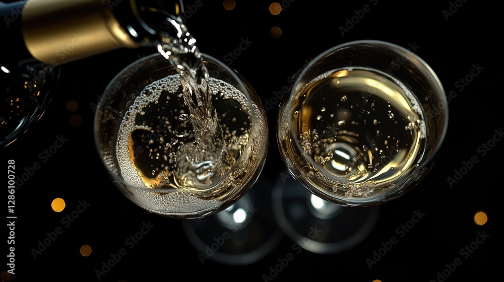 Two glasses of white wine poured elegantly, capturing simplicity and refined taste.