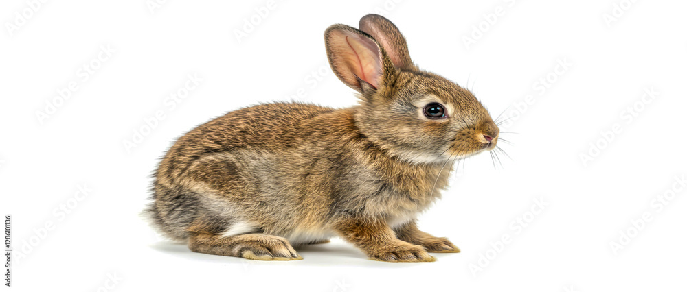 Obraz premium Cute Rabbit Sitting Isolated White Background Illustration