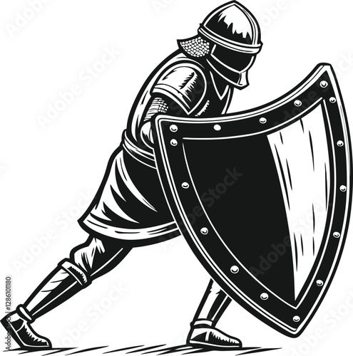 Warrior with sword and shield icon in vector design, ideal for battle, medieval, and historical-themed illustrations