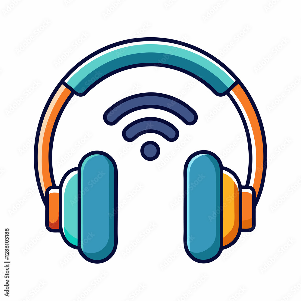 headphones encircle a Wi-Fi symbol, suggesting a connection between audio and wireless technology headphones encircle a Wi-Fi symbol, suggesting a connection between audio and wireless technology