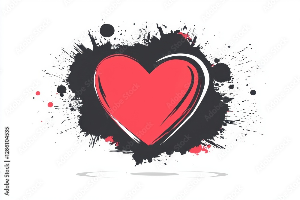 Vibrant Heart Illustration with Bold Color Splashes and Artful Details Vibrant Heart Illustration with Bold Color Splashes and Artful Details