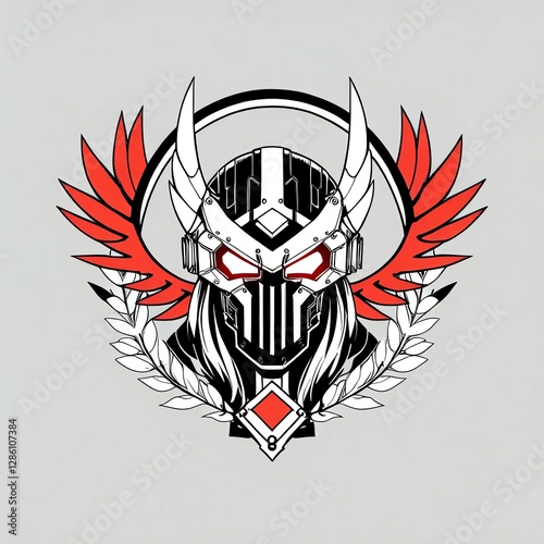 Mech Warrior Emblem: Red Wings and Advanced Combat Helmet photo