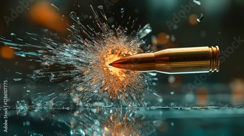 Bullet Piercing Shattered Glass Panel