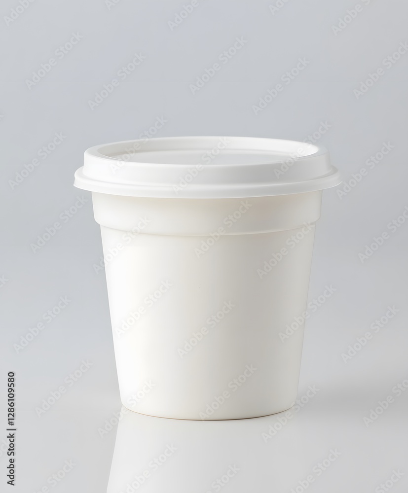 A white plastic cup with a lid on a light background A white plastic cup with a lid on a light background