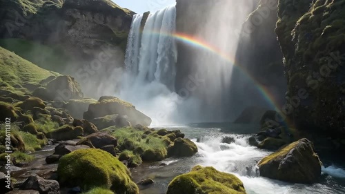 Cinematic 4K Slow-Motion Waterfall with Rainbow Mist Effect