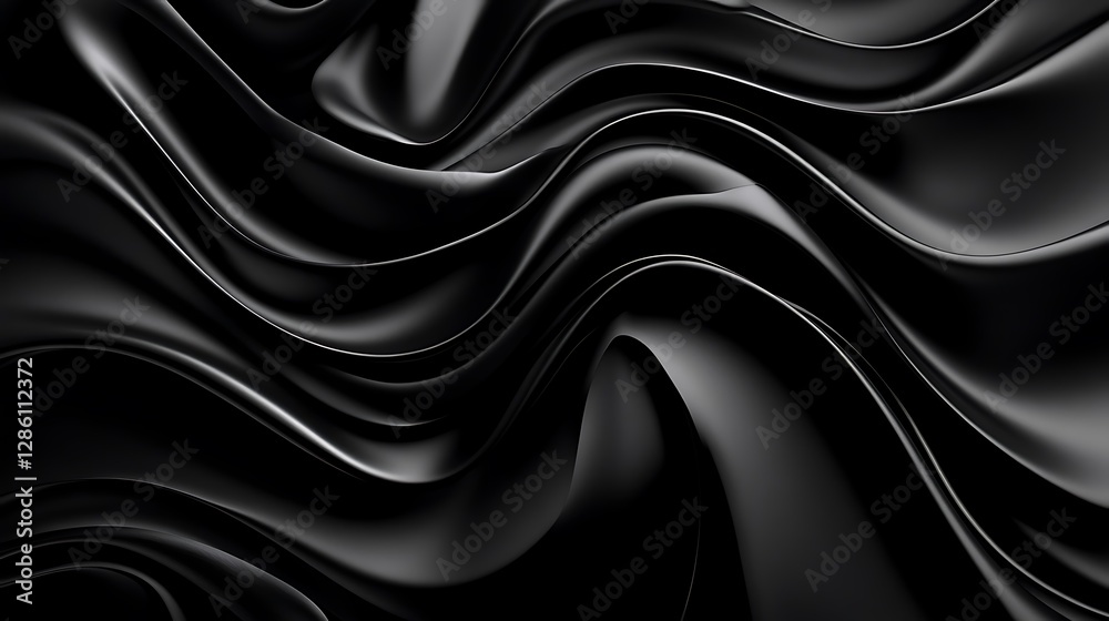 Fototapeta premium Fluid Black Abstract 3D Render: Dark Swirling Waves AI Generated