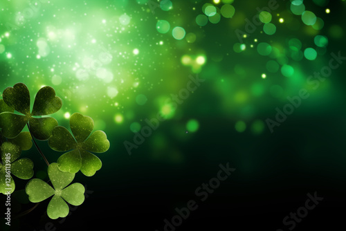 AI Generated Image. Close-up of good Luck shamrock. St Patrick’s Day banner