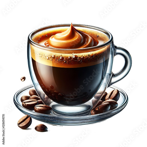 Glass cup of espresso coffee isolated on white background