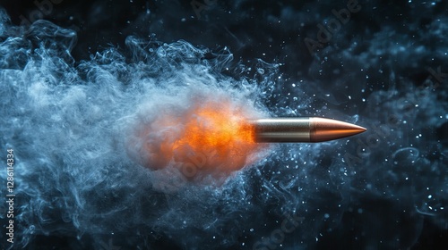 Bullet In Flight Surrounded By Smoke And Fire