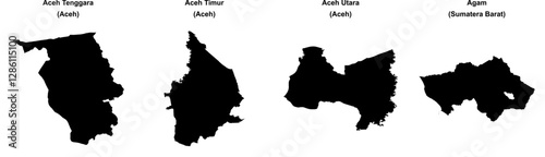 Aceh Tenggara, Aceh Timur, Aceh Utara, Agam outline maps
