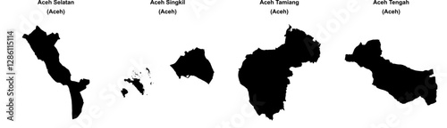 Aceh Selatan, Aceh Singkil, Aceh Tamiang, Aceh Tengah outline maps