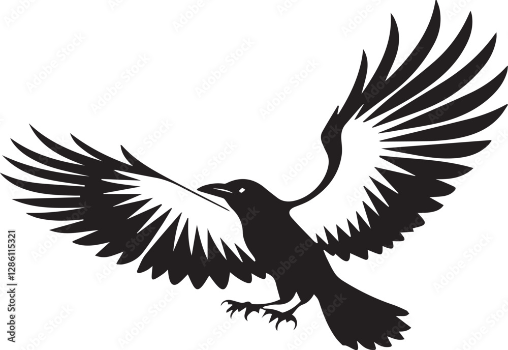 Obraz premium A black and white logo type raven silhouette design - raven icon design