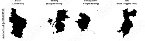 Bekasi, Belitung, Belitung Timur, Belu outline maps