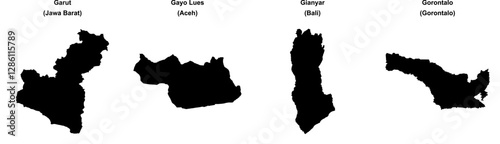 Garut, Gayo Lues, Gianyar, Gorontalo outline maps