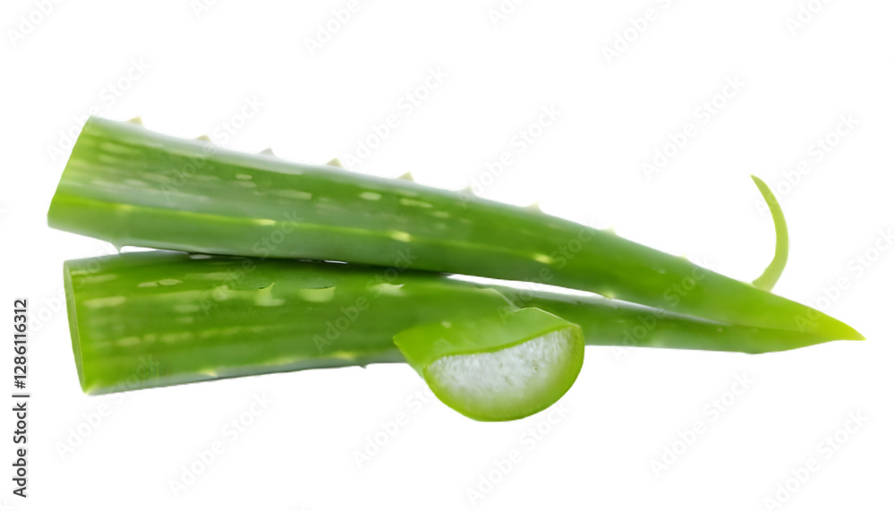 Aloe vera leaves sliced and whole isolated on clear png background Aloe vera leaves sliced and whole isolated on clear png background