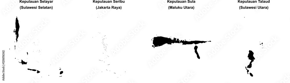 Fototapeta premium Kepulauan Selayar, Kepulauan Seribu, Kepulauan Sula, Kepulauan Talaud outline maps