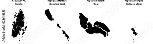 Kepulauan Aru, Kepulauan Mentawai, Kepulauan Meranti, Kepulauan Sangihe outline maps