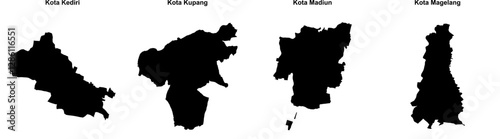 Kota Kediri, Kota Kupang, Kota Madiun, Kota Magelang outline maps
