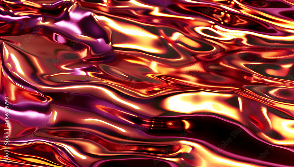 Obraz premium Abstract Background - 3D Render of Flowing Metallic Liquid, Red and Gold