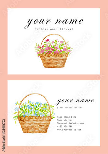Soft Pink and Blue Floral Watercolor Name Card Template