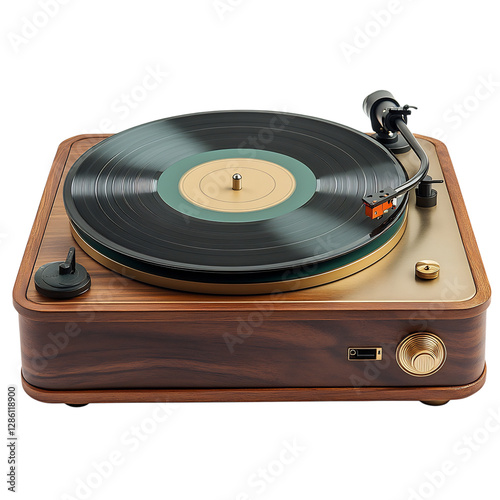 A Stylish Modern Record Player with Wireless Connect Isolated on Transparent Background