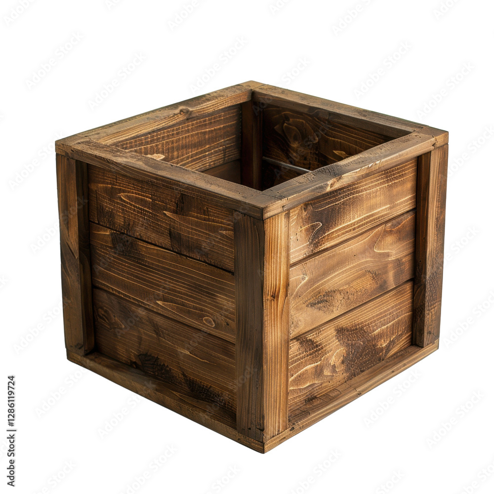 rustic wooden crate with square shape, perfect for storage or decoration. Its natural finish adds warmth to any space, making it versatile piece for various uses