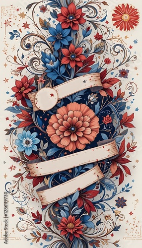 Wallpaper Mural Elegant Floral Ornament with Red, White and Blue Patriotic Colors Torontodigital.ca