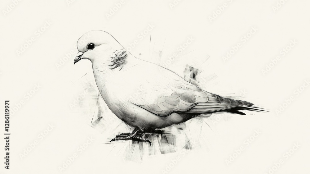 Obraz premium Eurasian Collared Dove Render - An Artistic Sketch in Black and White