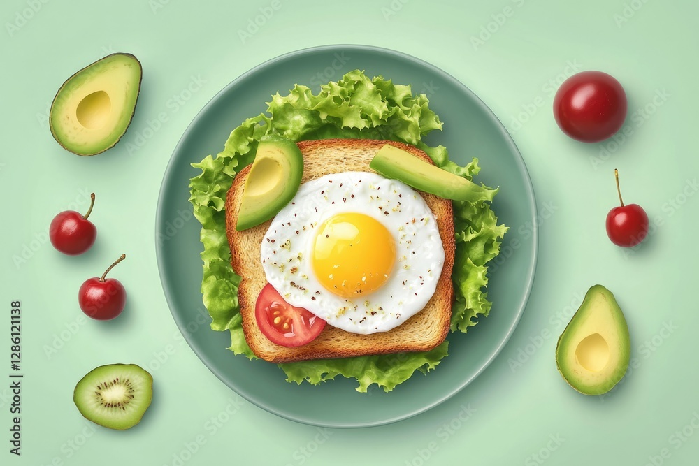 Nutritious Avocado & Poached Egg Toast: A Colorful Breakfast Delight with Fresh Tomatoes and Salad Nutritious Avocado & Poached Egg Toast: A Colorful Breakfast Delight with Fresh Tomatoes and Salad