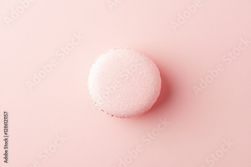 Single pale pink macaron on pale pink background photo