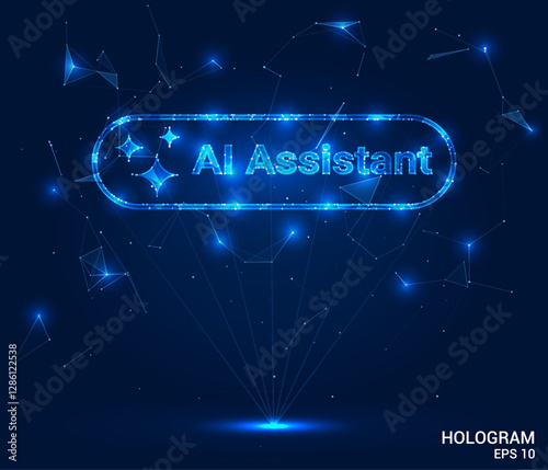 AI Assistant hologram. AI Assistant is made of polygons, triangles, dots, and lines. AI Assistant is a low-poly compound structure. Technology concept vector.