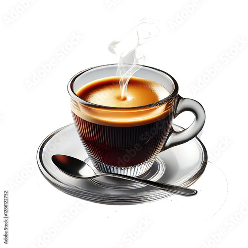 Glass cup of espresso coffee isolated on white background