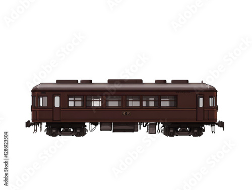 Vintage brown train carriage with windows and wheels side view illustration