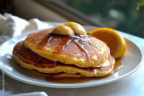 Stack Of Pancakes With Maple Syrup And Butter