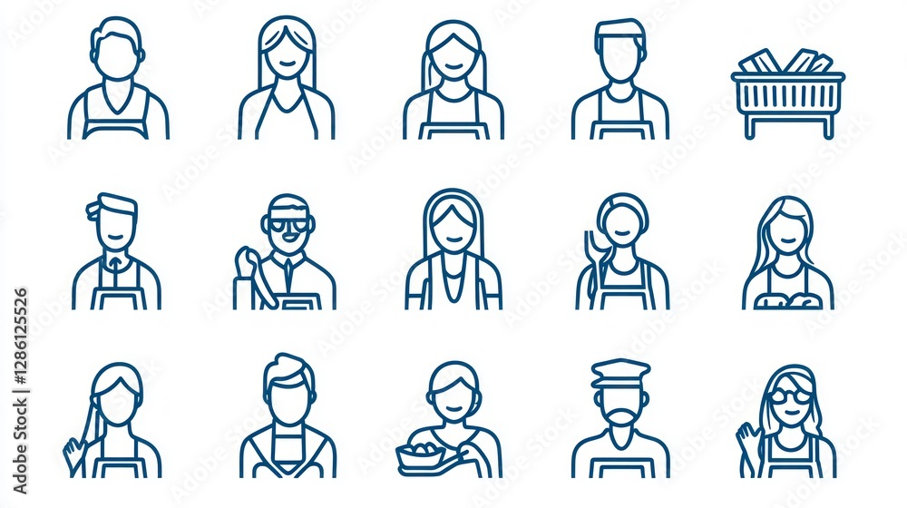 Fototapeta premium Diverse Set of Line Art Illustrations of Chefs and Food Workers