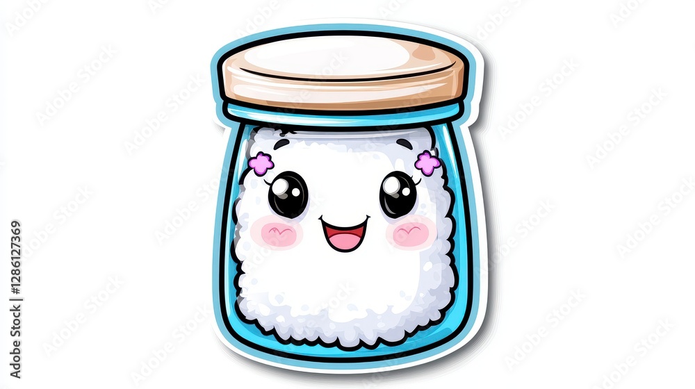 Cute Cartoon Character of a Happy Jar with White Fluffy Contents Cute Cartoon Character of a Happy Jar with White Fluffy Contents
