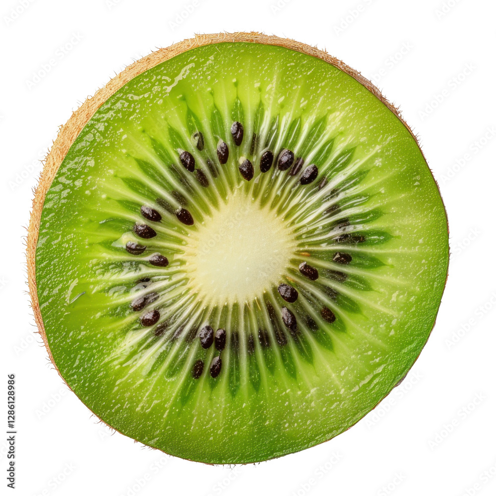 Fresh green kiwi fruit slice with vibrant color and texture Fresh green kiwi fruit slice with vibrant color and texture