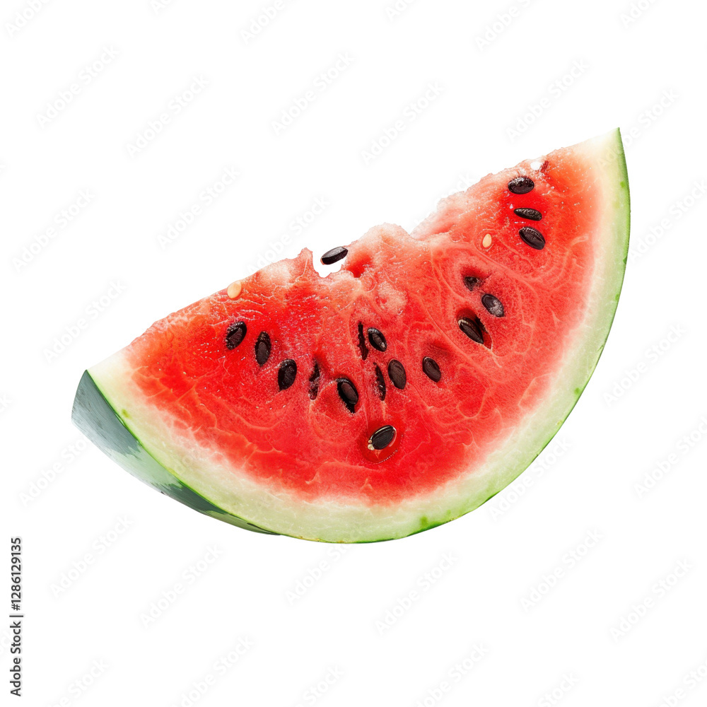 Fresh watermelon slice with vibrant red flesh and black seeds, perfect for summer enjoyment Fresh watermelon slice with vibrant red flesh and black seeds, perfect for summer enjoyment