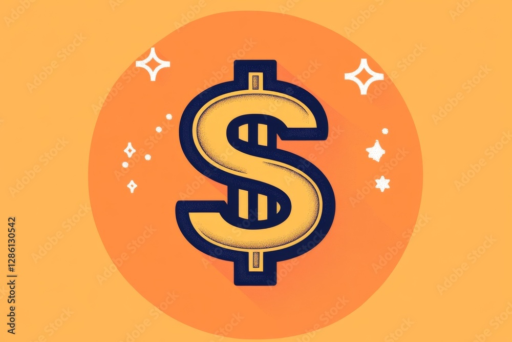 Glowing outlined dollar sign with a futuristic effect on a vibrant orange background Glowing outlined dollar sign with a futuristic effect on a vibrant orange background