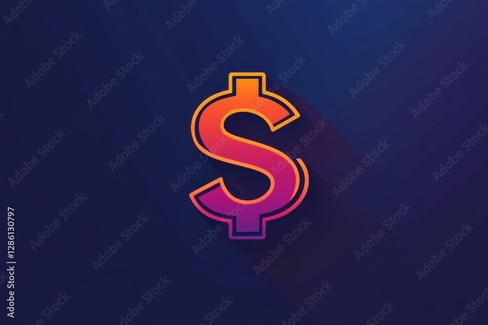 Obraz premium Minimalist neon-style dollar symbol on dark gradient background