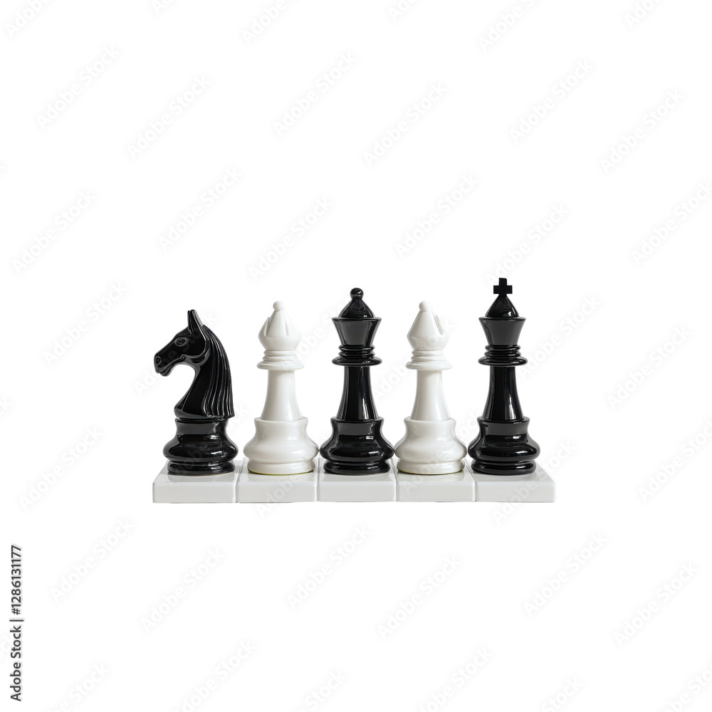Chess Pieces in Black and White Arranged on a White Background Chess Pieces in Black and White Arranged on a White Background