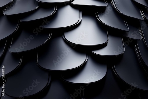 Nahaufnahme von schwarzen Bitumen-Dachschlüpfen mit Biberschwanz-MusterNahaufnahme der schwarzen Bitumen-Dachschlüpfen im Biberschwanz-MusterZoomansicht der schwarzen Bitumen-Dachschlüpfen mit