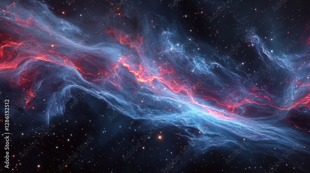A luminous river of liquid nebula gas flows through space, forming breathtaking light trails A luminous river of liquid nebula gas flows through space, forming breathtaking light trails