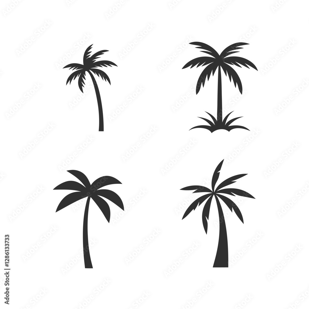 Palm Tree Silhouettes Set - Black and White Minimalist Palm Icons. Palm Tree Silhouettes Set - Black and White Minimalist Palm Icons.